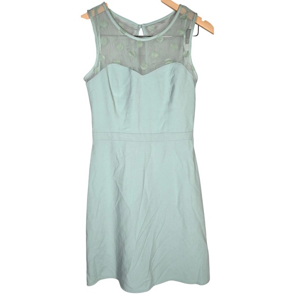 LC Lauren Conrad Dress Size 2 Mint Aqua Blue Polka Dot Mesh Sleeveless Mini - Picture 1 of 10